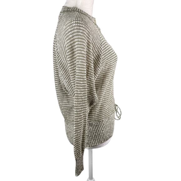 Jaeger Vintage Sweater 34 Inch Army Green Cream Tie Waist Cozy - Picture 9 of 11